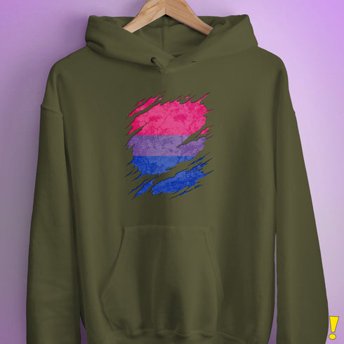 Bisexual Pride Flag Ripped Reveal Hoodie - Army