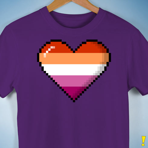 Lesbian Pride 8-Bit Pixel Heart Premium Unisex T-Shirt - Purple