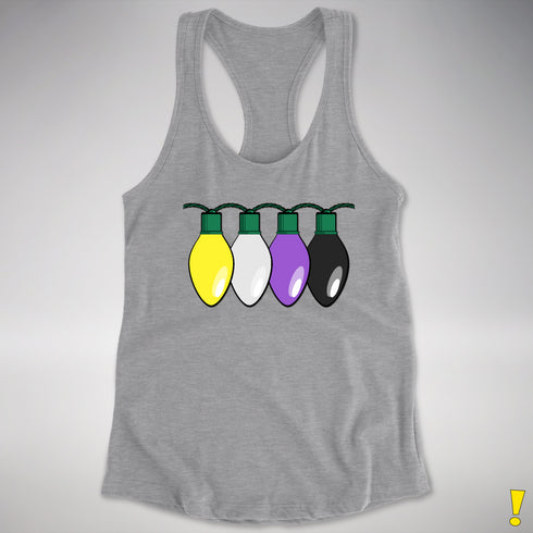 Nonbinary Pride Christmas Lights Racerback Tank - Heather Grey