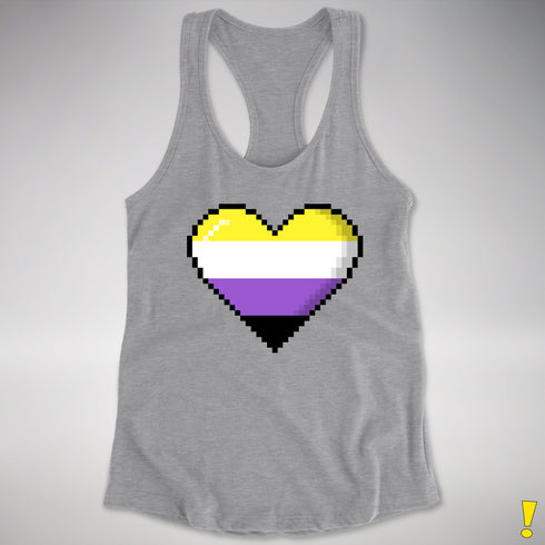 Nonbinary Pride 8-Bit Pixel Heart Racerback Tank - Heather Grey