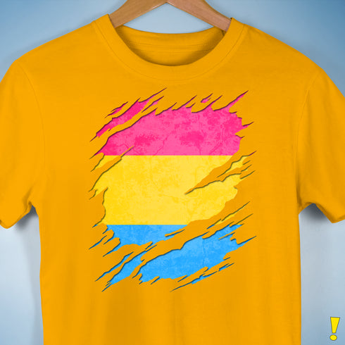 Pansexual Pride Flag Ripped Reveal Premium Unisex T-Shirt - Gold