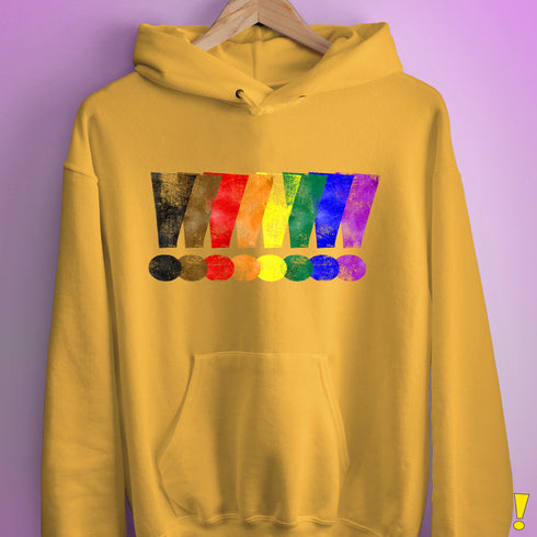 Distressed Philly LGBTQ Pride Whee! Exclamation Points Hoodie - Mustard