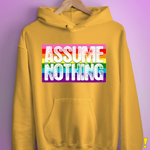 Assume Nothing Gilbert Baker Original LGBTQ Gay Pride Flag Hoodie - Mustard