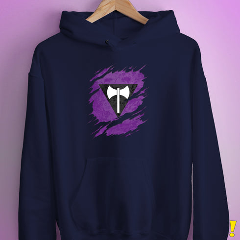 Lesbian Labrys Pride Flag Ripped Reveal Hoodie - Navy