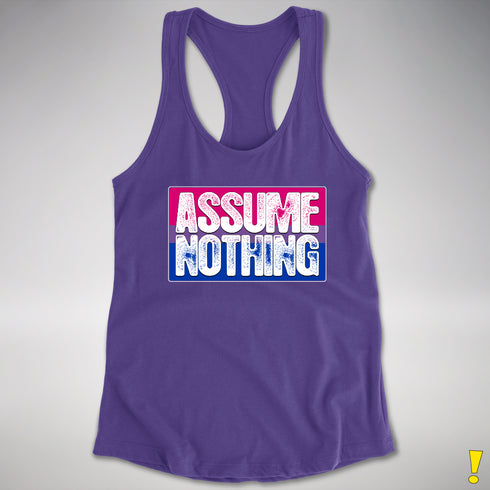 Assume Nothing Bisexual Pride Flag Racerback Tank - Purple