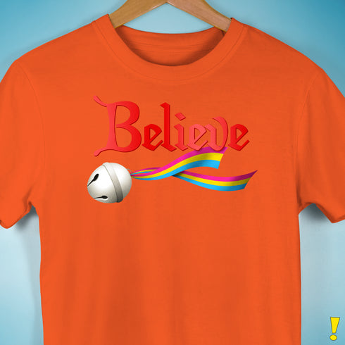 Believe Pansexual Pride Jingle Bell Premium Unisex T-Shirt - Orange