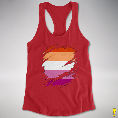 Lesbian Pride Flag Ripped Reveal Racerback Tank - Red