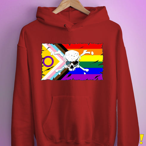 Intersex Inclusive Progress Pride Pirate Flag Hoodie - Red