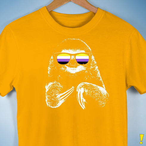 Pride Sloth Nonbinary Flag Sunglasses Premium Unisex T-Shirt - Gold