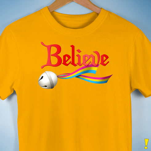 Believe Pansexual Pride Jingle Bell Premium Unisex T-Shirt - Gold