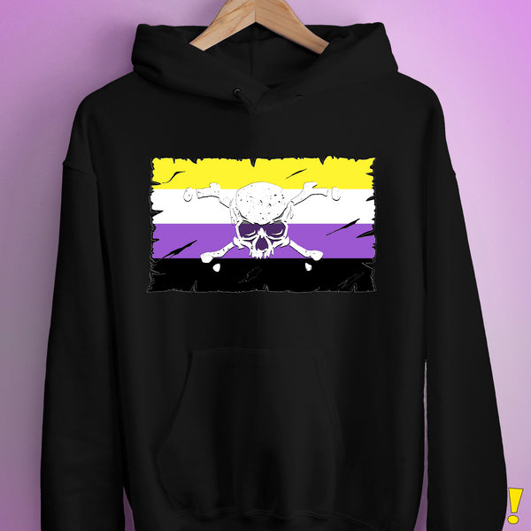 Nonbinary Pride Pirate Flag Hoodie - Black