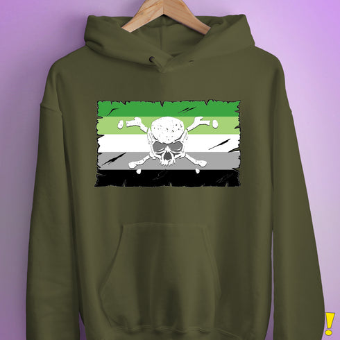 Aromantic Pride Pirate Flag Hoodie - Army