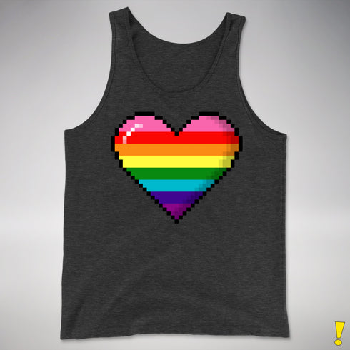 Gilbert Baker Original LGBTQ Gay Rainbow Pride 8-Bit Pixel Heart - Charcoal Triblend