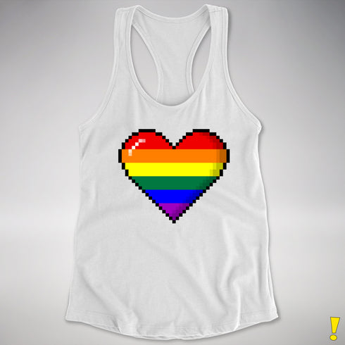 LGBTQ Pride8-Bit Pixel Heart Racerback Tank - White