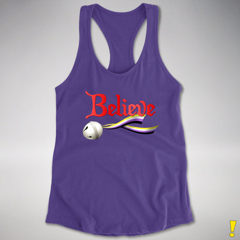 Believe Nonbinary Pride Jingle Bell Racerback Tank - Purple
