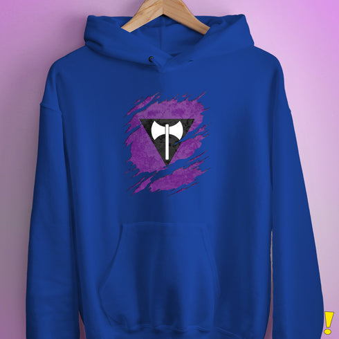 Lesbian Labrys Pride Flag Ripped Reveal Hoodie - Royal Blue