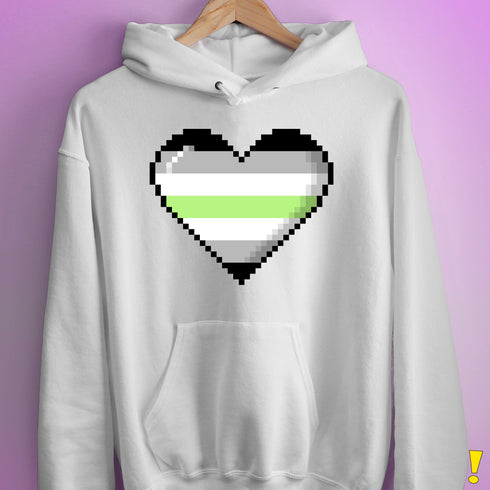 Agender Pride 8-Bit Pixel Heart Hoodie - White