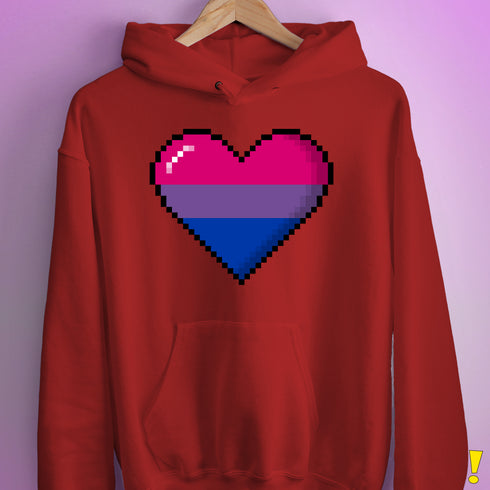 Bisexual Pride 8-Bit Pixel Heart Hoodie - Red