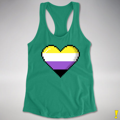 Nonbinary Pride 8-Bit Pixel Heart Racerback Tank - Kelly Green