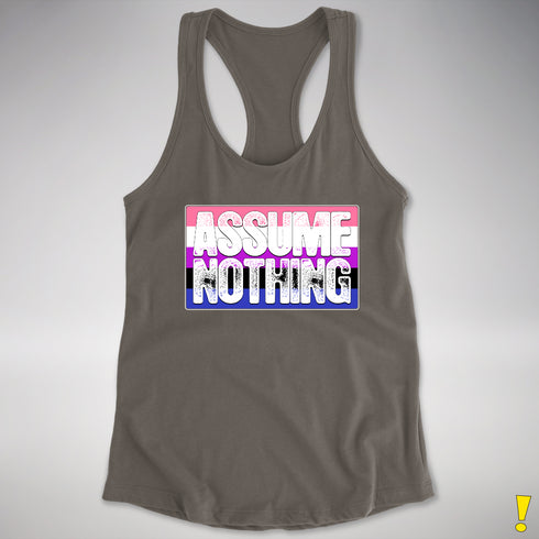 Assume Nothing Genderfluid Pride Flag Racerback Tank - Dark Grey