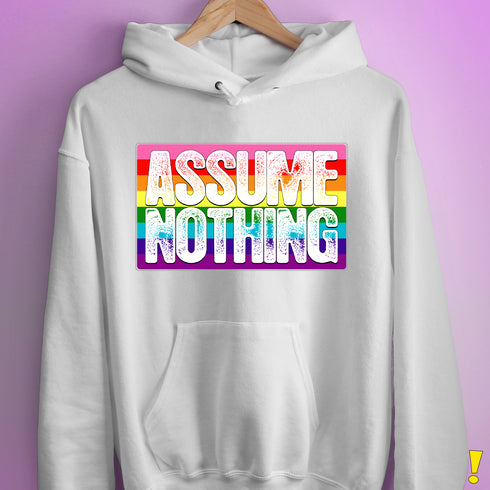 Assume Nothing Gilbert Baker Original LGBTQ Gay Pride Flag Hoodie - White