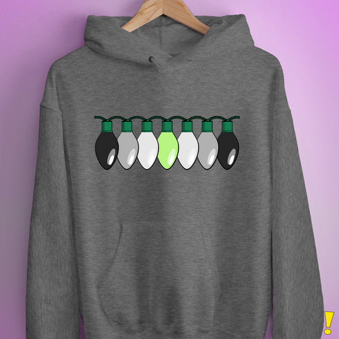 Agender Pride Christmas Lights Hoodie - Grey Heather