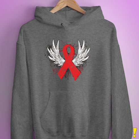 Winged Red Ribbon - World AIDS Day Hoodie - Grey Heather