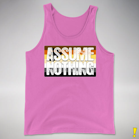 Assume Nothing Bear Pride Flag Premium Tank Top - Neon Pink