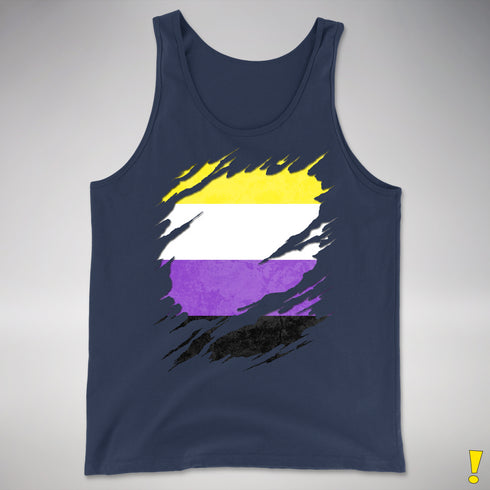 Nonbinary Pride Flag Ripped Reveal Premium Tank Top - Navy