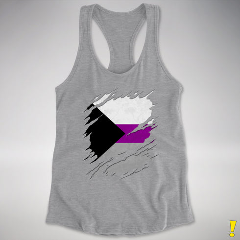 Demisexual Pride Flag Ripped Reveal Racerback Tank - Heather Grey