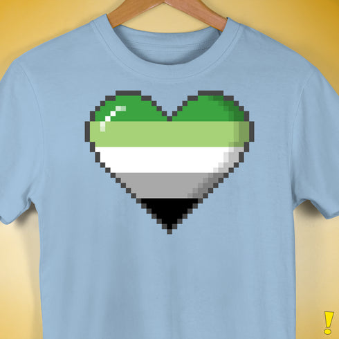 Aromantic Pride 8-Bit Pixel Heart Premium Unisex T-Shirt - Baby Blue