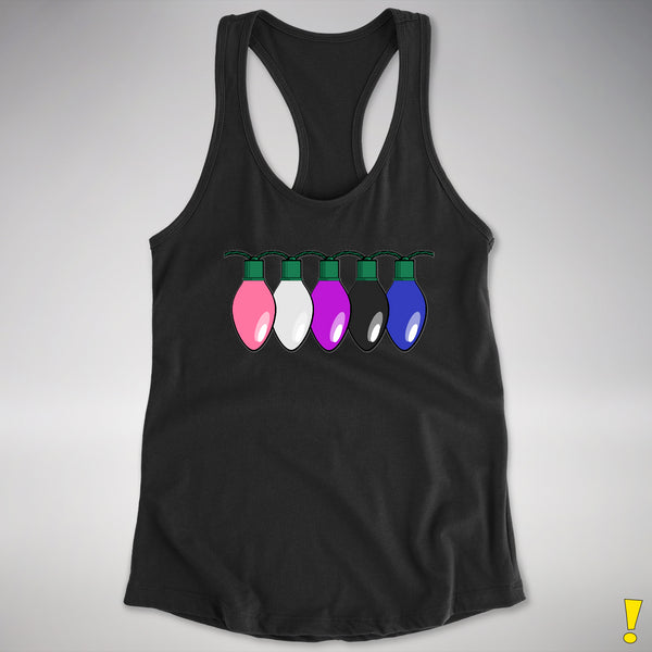 Genderfluid Pride Christmas Lights Racerback Tank - Black