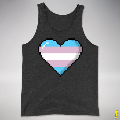 Transgender Pride 8-Bit Pixel Heart Premium Tank Top - Charcoal Triblend