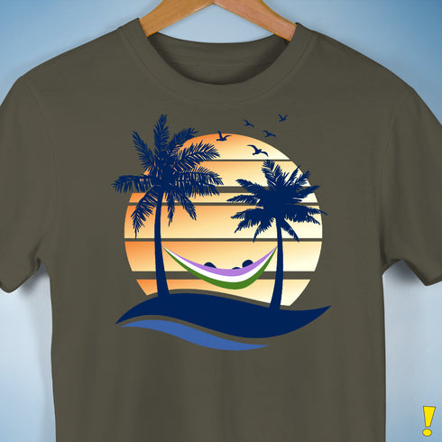 Genderqueer Pride Hammock Summer Beach Sunset Premium Unisex T-Shirt - Army