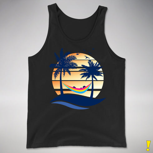 Pansexual Pride Hammock Summer Beach Sunset Premium Tank Top - Black