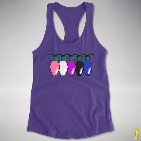 Genderfluid Pride Christmas Lights Racerback Tank - Purple