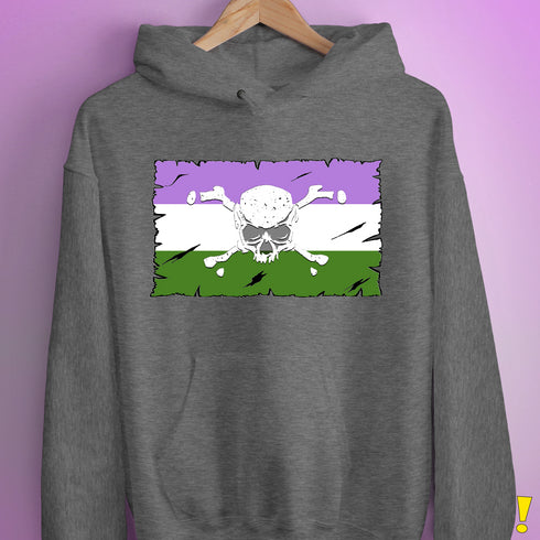 Genderqueer Pride Pirate Flag Hoodie - Grey Heather