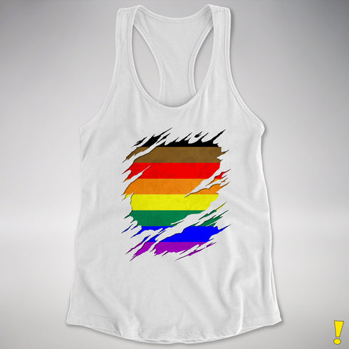 Philly LGBTQ Gay Pride Flag Ripped Reveal Racerback Tank - White