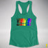 Distressed Philly LGBTQ Pride Whee! Exclamation Points Racerback Tank - Kelly Green