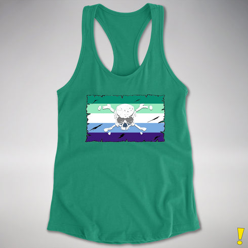 Gay Male Pride Pirate Flag Racerback Tank - Kelly Green