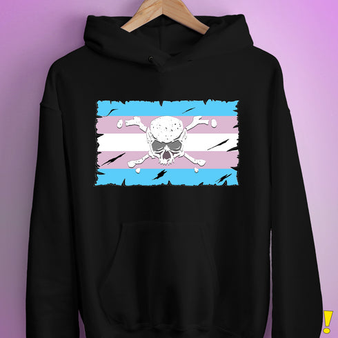 Transgender Pride Pirate Flag Hoodie - Black