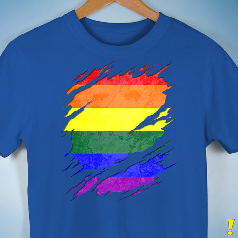 LGBTQ Pride Flag Ripped Reveal Premium Unisex T-Shirt - Royal Blue