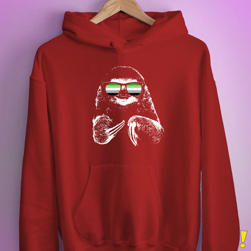 Pride Sloth Aromantic Flag Sunglasses Hoodie - Red