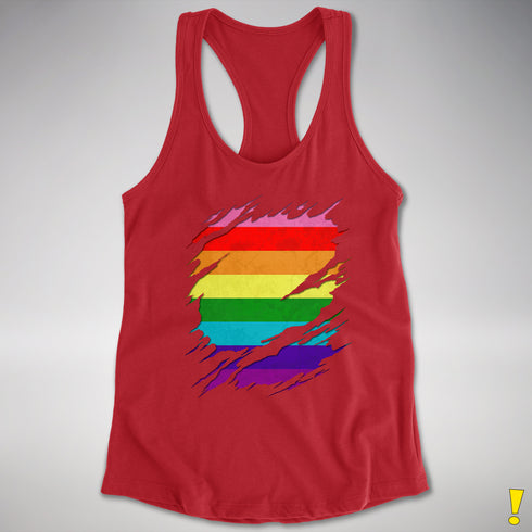 Original Gilbert Baker LGBTQ Gay Pride Flag Ripped Reveal Racerback - Red