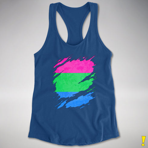 Polysexual Pride Flag Ripped Reveal Racerback Tank - Royal