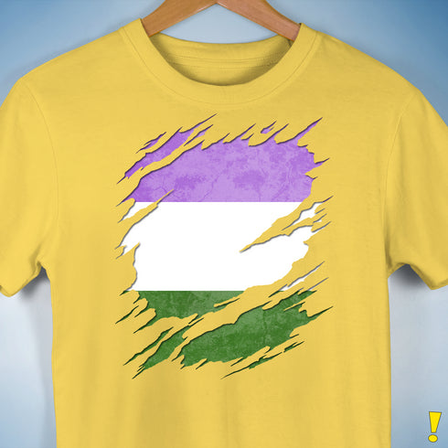 Genderqueer Pride Flag Ripped Reveal Premium Unisex T-Shirt - Yellow