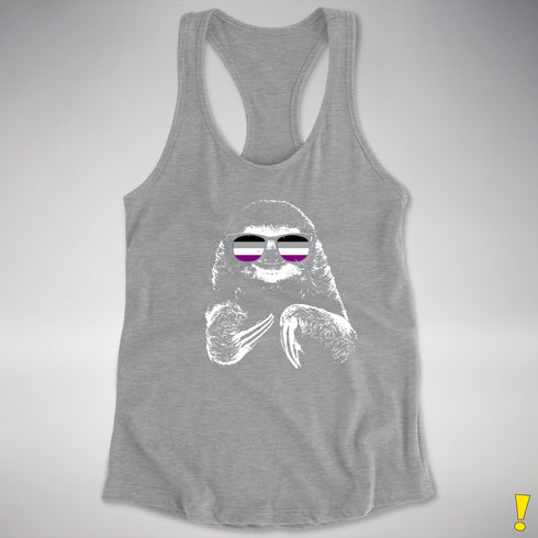 Pride Sloth Asexual Flag Sunglasses Women's Racerback Tank - Heather Grey