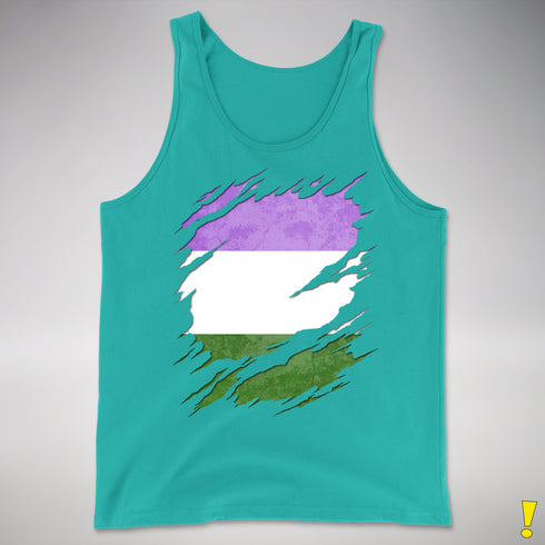 Genderqueer Pride Flag Ripped Reveal Premium Tank Top - Teal