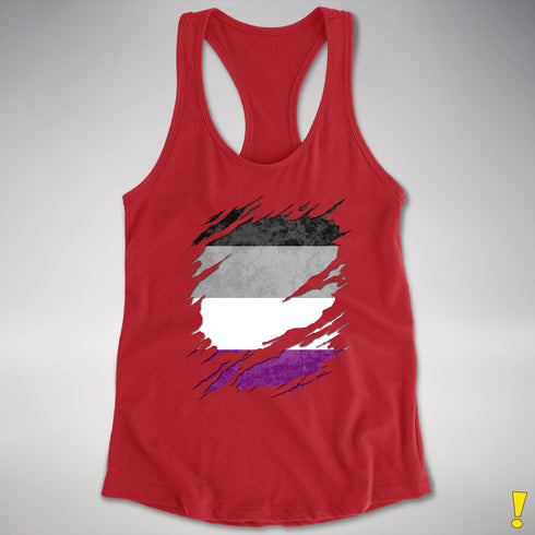 Asexual Pride Flag Ripped Reveal Racerback Tank - Red
