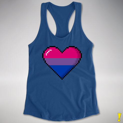 Bisexual Pride 8-Bit Pixel Heart Racerback Tank - Royal